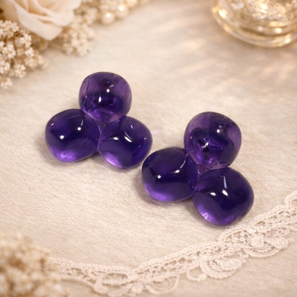 Vintage Purple Lucite Cluster Earrings Retro 80s Acrylic Statement